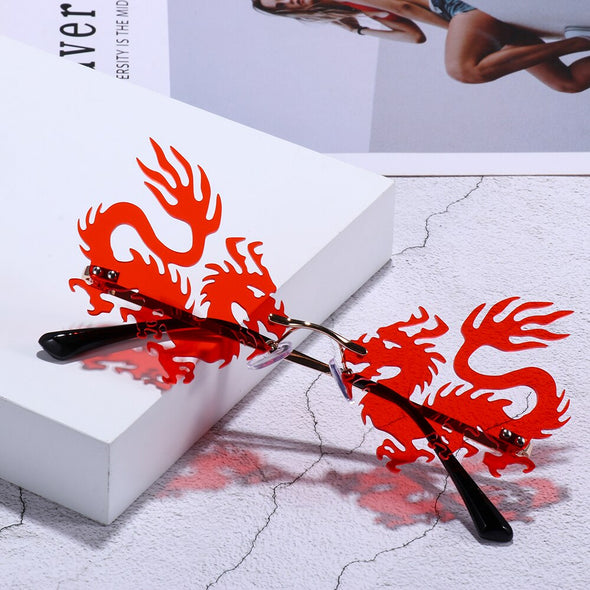 New Unique Rimless Punk Sunglasses Women Fashion Dragon And Phoenix Glasses Men Colorful Party Glasses For Female Shades