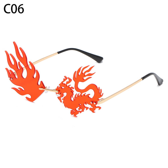 New Unique Rimless Punk Sunglasses Women Fashion Dragon And Phoenix Glasses Men Colorful Party Glasses For Female Shades