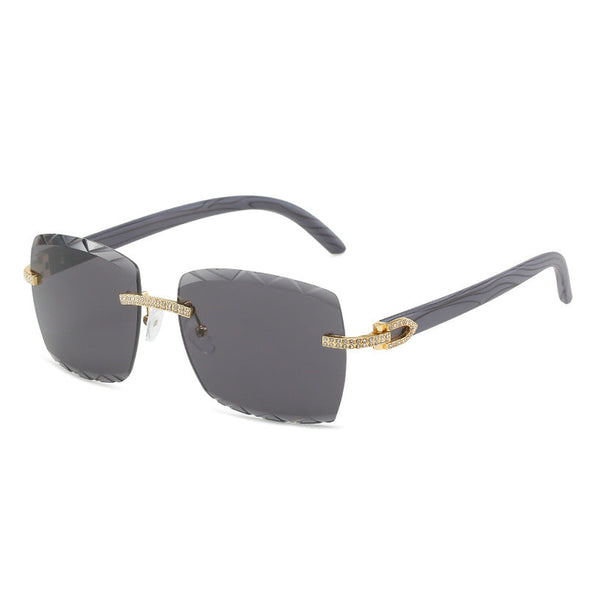 original wooden leg fashion box sunglasses personality ins with rimless cut diamond sunglasses female