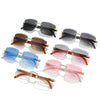 original wooden leg fashion box sunglasses personality ins with rimless cut diamond sunglasses female