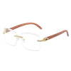 original wooden leg fashion box sunglasses personality ins with rimless cut diamond sunglasses female