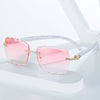 original wooden leg fashion box sunglasses personality ins with rimless cut diamond sunglasses female