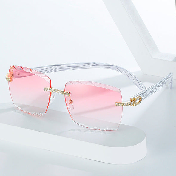 original wooden leg fashion box sunglasses personality ins with rimless cut diamond sunglasses female