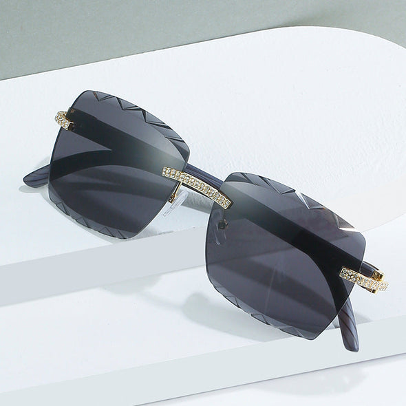 original wooden leg fashion box sunglasses personality ins with rimless cut diamond sunglasses female