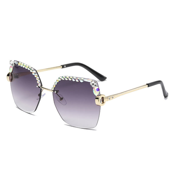 rimless ladies diamond sunglasses online celebrity cutting border UV fashion sunglasses