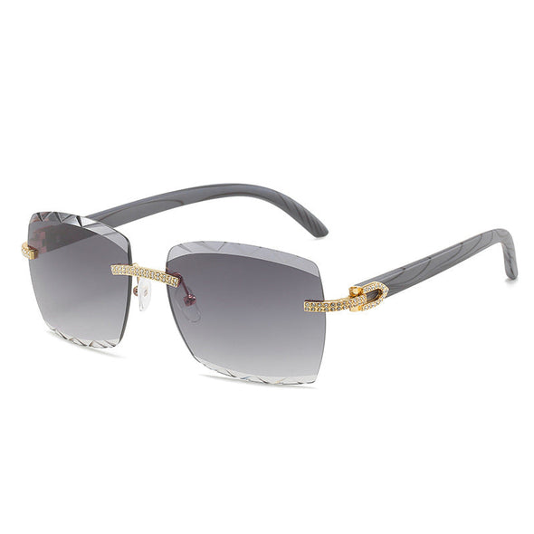 original wooden leg fashion box sunglasses personality ins with rimless cut diamond sunglasses female