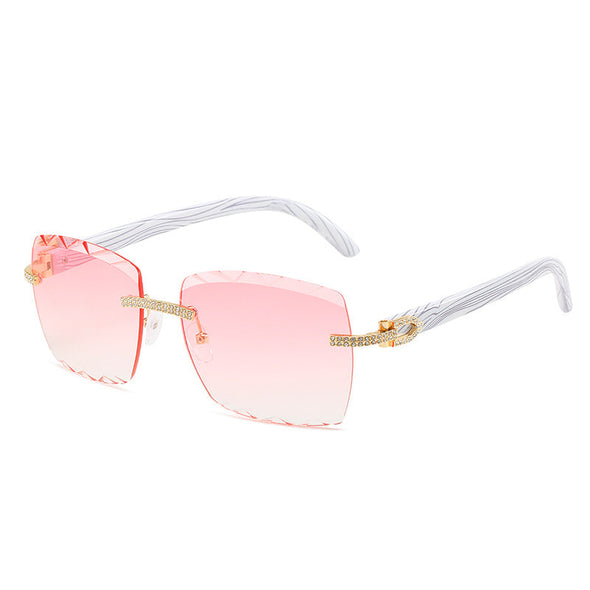 original wooden leg fashion box sunglasses personality ins with rimless cut diamond sunglasses female