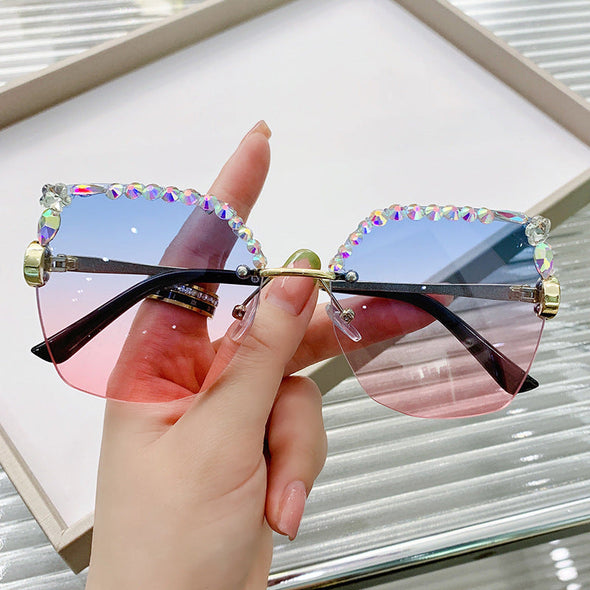 rimless ladies diamond sunglasses online celebrity cutting border UV fashion sunglasses