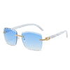 original wooden leg fashion box sunglasses personality ins with rimless cut diamond sunglasses female