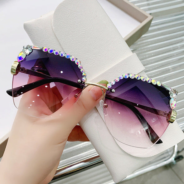 rimless ladies diamond sunglasses online celebrity cutting border UV fashion sunglasses