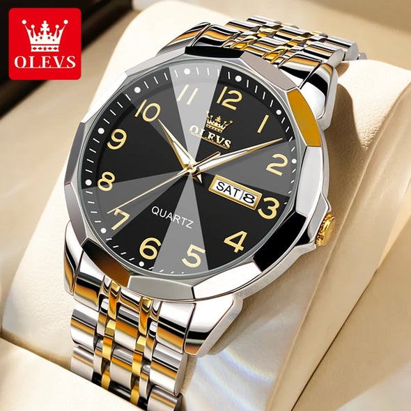 JOLLYNOVA Men's Watches Rhombus Mirror Original Quartz Watch for Man Waterproof Luminous Stainless Steel Wristwatch Male Date Week
