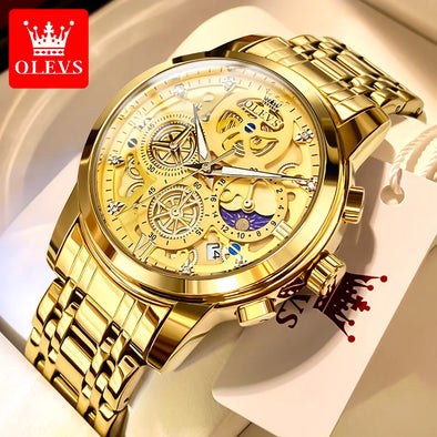 JOLLYNOVA Men's Watches Top Brand Luxury Original Waterproof Quartz Watch for Man Gold Skeleton Style 24 Hour Day Night New