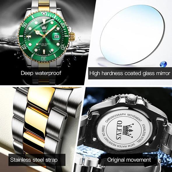 JOLLYNOVA Mens Quartz Watches Top Brand Luxury Business Waterproof Luminous Large Dial Men Wristwatches Sports Stainless Steel Watch