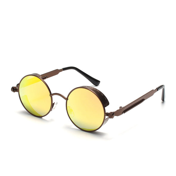 Brand Metal Round Steampunk Sunglasses Men Women Fashion Color film punk sun glasses Driving Anti-glare Eyewear