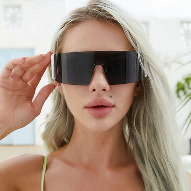 One Piece Arc Big Frame Sunglasses Frameless Women Luxury Brand Designer Rectangle Sun Glasses Men Vintage Hip Hop Eyewear Mask