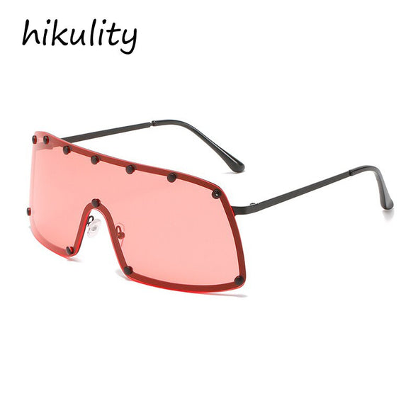 One Piece Full Rivet Shield Sunglasses For Women Luxury Brand Alloy Oversized Sexy Sun Glasses Men Retro Hip Hop Mirror Shades