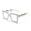 Oversize Square Anti Blue Light Glasses Punk Hollow Chain Arm Clear Lens Computer Glasses Black Leopard Jelly Blue Frame Eyewear