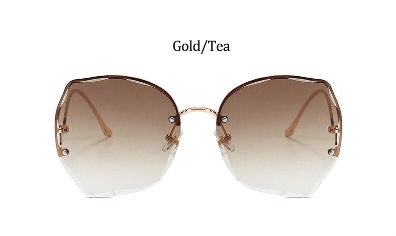 Oversized Brown Rimless Sunglasses Women Trendy Round Gradient Shades –  Jollynova