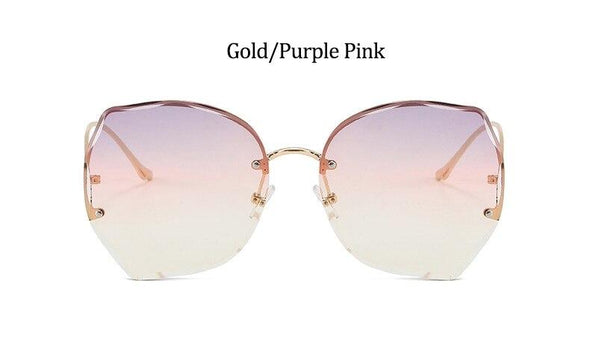 Oversized Brown Rimless Sunglasses Women Trendy Round Gradient Shades Glasses  Summer Female Sunglasses Oculos