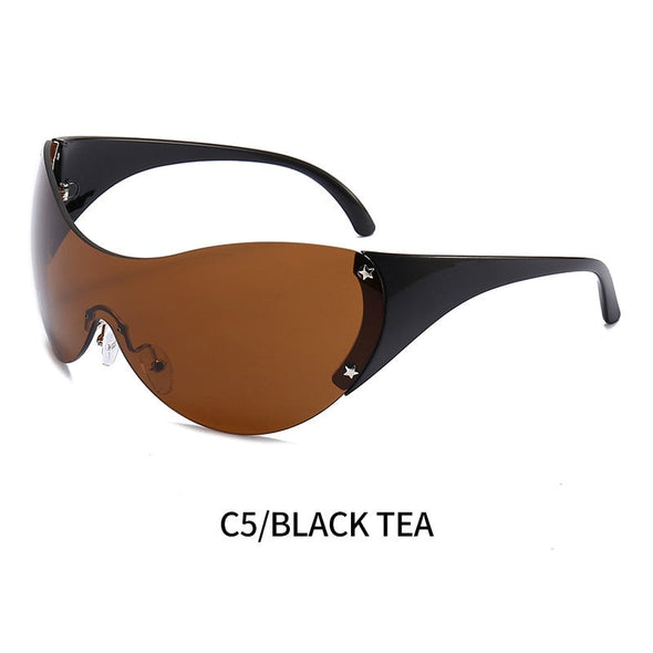 Oversized One Piece Y2K Sunglasses Women Brand Vintage Punk Rimless Sun Glasses Female Men Unique Star Shades Oculos De Sol