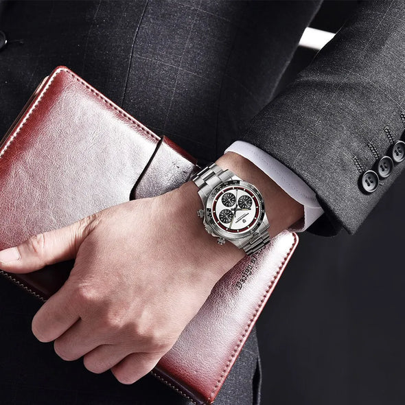 JOLLYNOVA DESIGN 2023 New Men Quartz Wristwatch Fashion Ceramic Bezel Chronograph Stopwatch Waterproof 100m Stainless Watch for Men