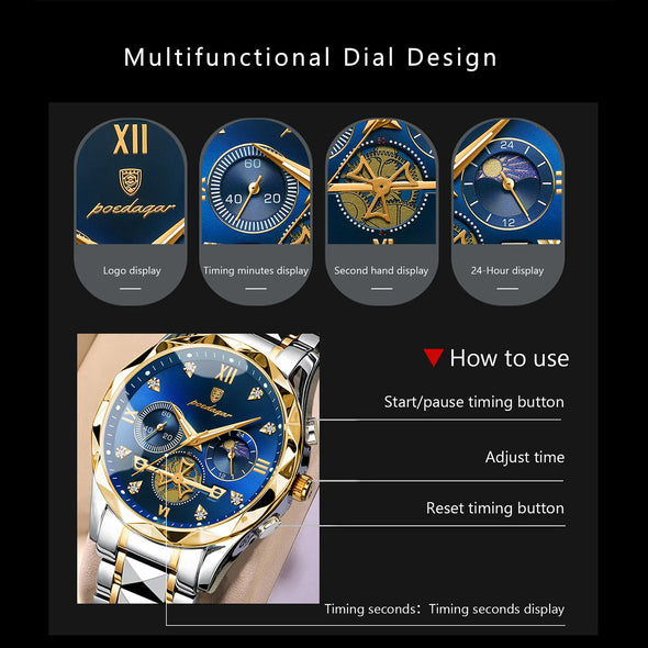 JOLLYNOVA Luxury Man Wristwatch Waterproof Luminous Chronograph Watch for Men Stainless Steel Men's Quartz Watches reloj hombre