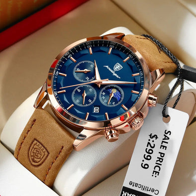 JOLLYNOVA Men Quartz Watch Luxury Sports Waterproof Chronograph Luminous Date Man Wristwatch Business Leather Men's Watches Clock