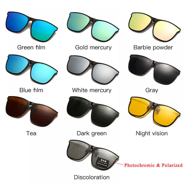 Polarized Clip On Sunglasses Men Photochromic Car Driver Goggles Night Vision Glasses Anti Glare Vintage Square Glasses Oculos