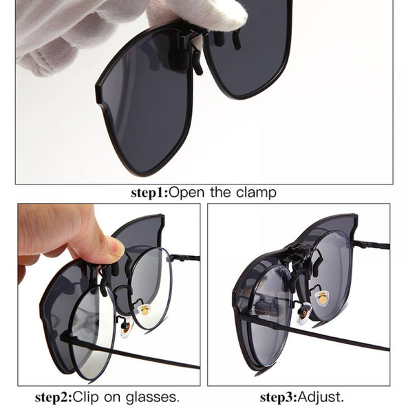 Polarized Clip On Sunglasses Men Photochromic Car Driver Goggles Night Vision Glasses Anti Glare Vintage Square Glasses Oculos