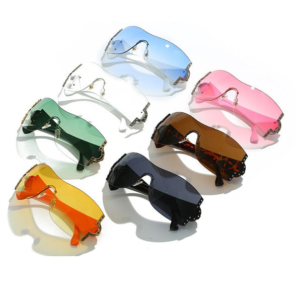 One Piece Sunglasses Goggle Women Oversized Rimless Y2K Sun Glasses Men 2000's Wrap Around Sunglass Luxury Crystal Eyewear