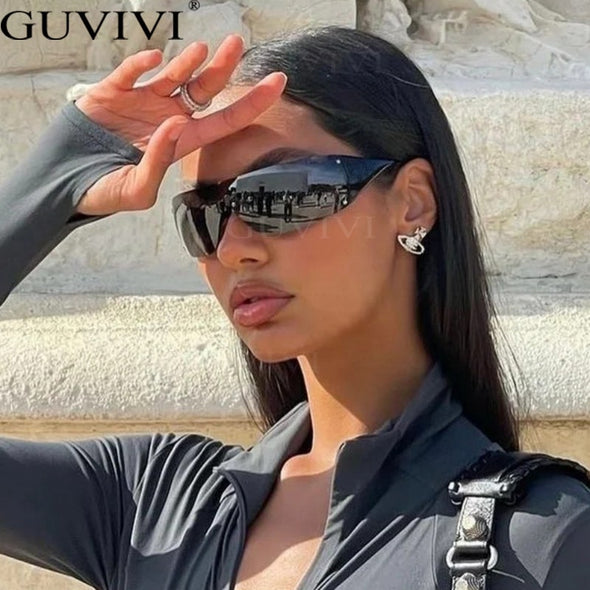 One Piece Sunglasses Goggle Y2k Luxury Brand Wrap Around Sun Glasses 2000's Shades Eyewear UV400 Female Designer Eyeglasses