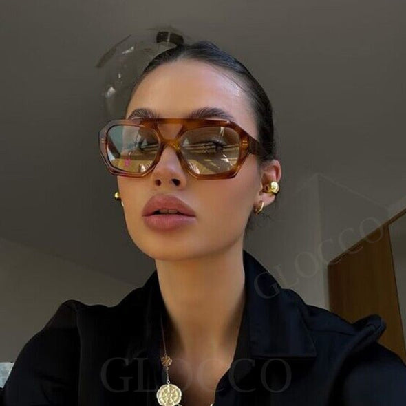 Double Bridges Women's Sunglasses Big Frame Leopard Brown Gradient Eyewear Fashion Luxury Designer Sun Glasses Men Shades