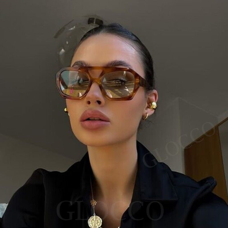 Retro Double Bridges Women's Sunglasses Big Frame Leopard Brown Gradi –  Jollynova