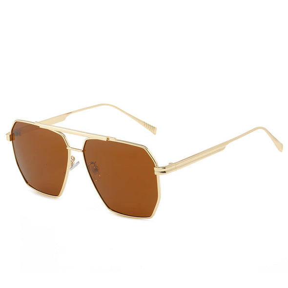 Retro Oversized Square Polarized Sunglasses for Women Men Vintage Double Bridge Shades UV400 Classic Large Metal Sun Glasses