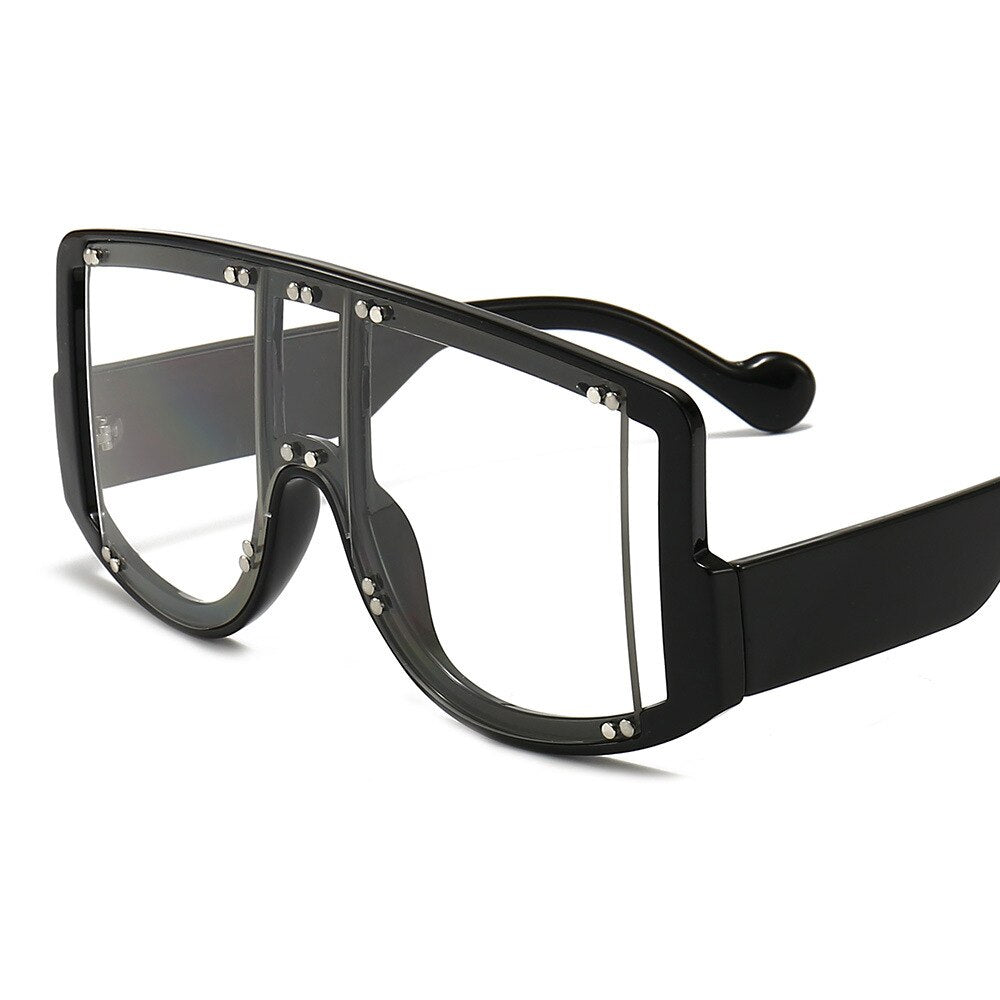 Designer Unisex Oversized Square Sunglasses - Vintage Brand Designer Silver Mirror Sun Glasses White on Grey