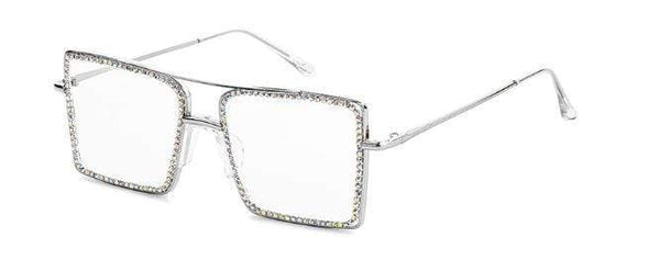 Rhinestone Glasses Fashion Transparent square Crystal metal frame Myopia Nerd Glasses
