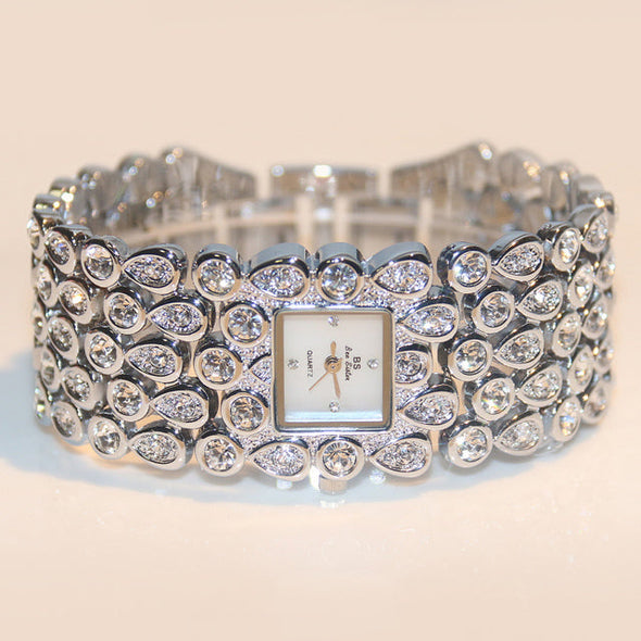 Rhinestone Women Luxury Crystal Wrist Watch Square Bracelet Watch (with a ins Bracelet as gift)