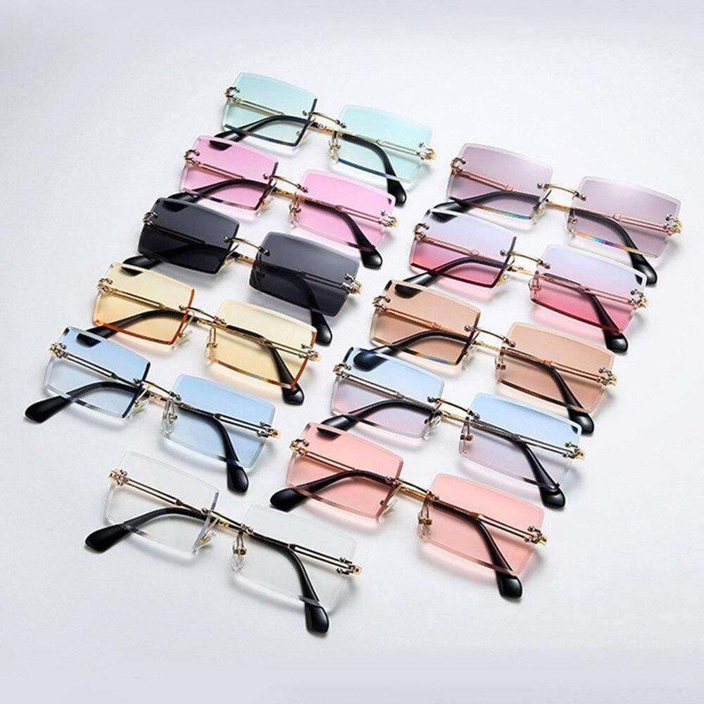 Rimless Sunglasses Rectangle Fashion Popular Women Men Shades Small Square  Sun Glasses For Female Summer Traveling Brown Oculos