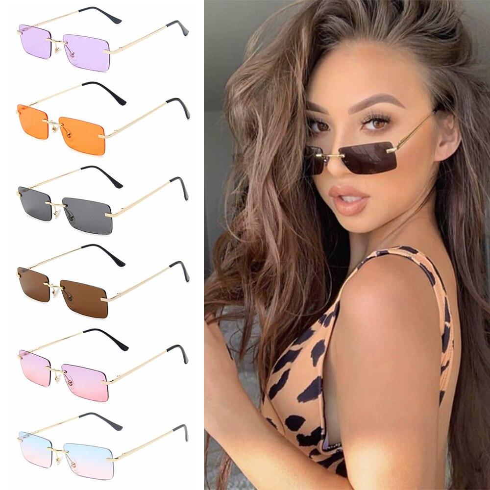 Square Rimless Sunglasses Women Luxury Brand Designer Summer Red Glasses  Fashion Sun Glasses For Men Uv400 Shades Oculos