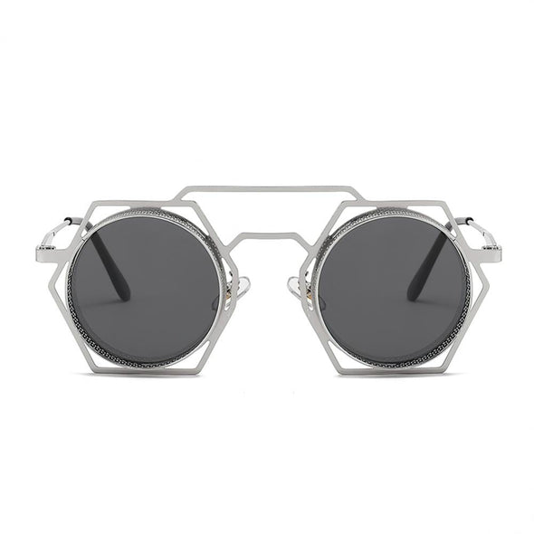 Round Steampunk Sunglasses Fashion Punk Metal Special-shaped Vintage Rap Hip-Hop Anti-UV400 Sunglasses