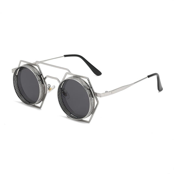 Round Steampunk Sunglasses Fashion Punk Metal Special-shaped Vintage Rap Hip-Hop Anti-UV400 Sunglasses