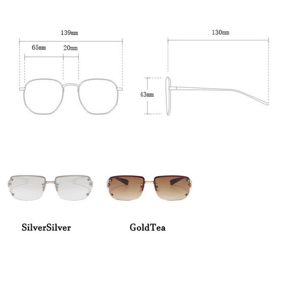 Square Diamond Sunglasses Women Rimless Eyewear Women/Men Rectangle Sunglasses