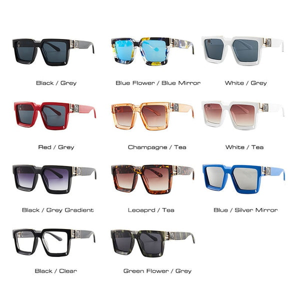 Oversize Square Sunglasses Men Flat Lens Brand Designer Fashion Women Blue Mirror Shades