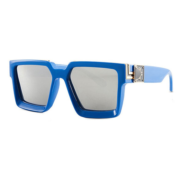 Oversize Square Sunglasses Men Flat Lens Brand Designer Fashion Women Blue Mirror Shades