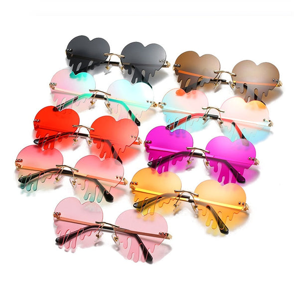 Fashion Unique Love Heart Tear Shape Sunglasses Women Colorful Rimless Eyewear Vintage Clear Ocean Lens Female Sun Glasses