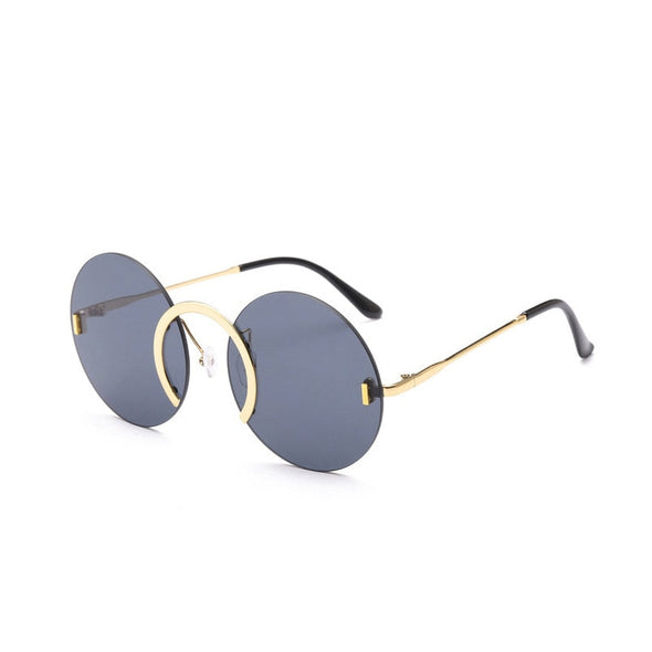Fashion Unique Nose Ring Round Sunglasses Women Vintage Rimless Clear Ocean Lens Eyewear Men Sun Glasses