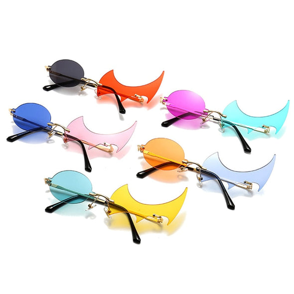 Fashion Unique Rimless Round Flame Shape Sunglasses Women Vintage Clear Ocean Lens Eyewear Men Irregular Sun Glasses