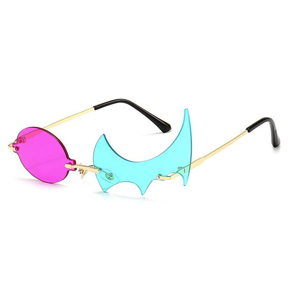 Fashion Unique Rimless Round Flame Shape Sunglasses Women Vintage Clear Ocean Lens Eyewear Men Irregular Sun Glasses