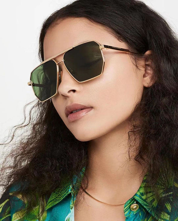 Fashion Double Beam Polarized Metal Square Large Frame Sunglasses Luxury Brand Design Anti-ultraviolet UV400 Casual Sun Glasses