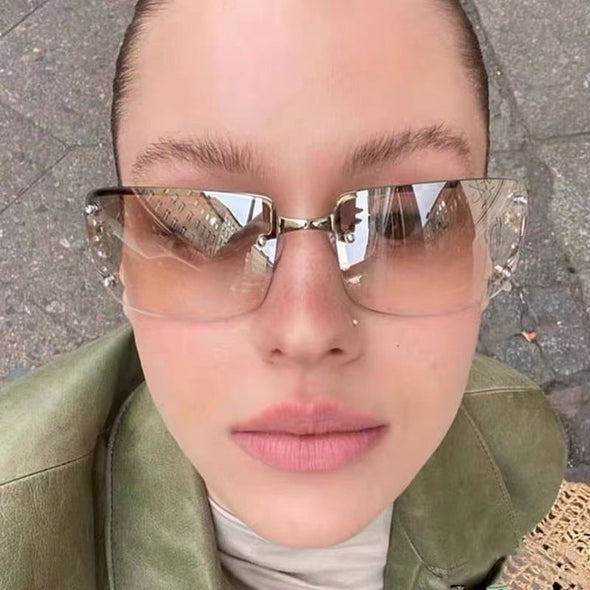 Square Diamond Sunglasses Women Rimless Eyewear Women/Men Rectangle Sunglasses